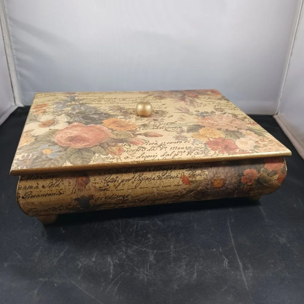 Vintage Floral Decoupage Box/Wood Decor Box Lidded